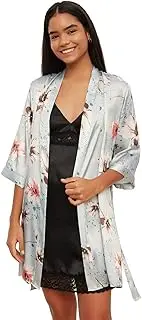 [Trendyol] Women's Homewear Crop Basic Relaxed Woven Fabric Bathrobes, Light Brown