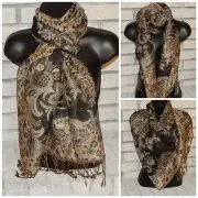 LIGHT BLUE, GOLD & MORE FLORAL PASHMINA ELEGANT SCARF SHAWL 66" X 27" INDIANA!