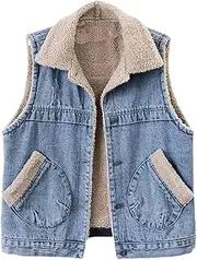 [Bciopll] Women Street Sleeveless Jacket Short Denim Waistcoat Lapel Warm Cowboy Vest Brown 3XL(16)