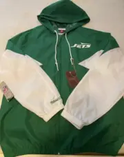 New York Jets Mens Mitchell & Ness Full Zip Lined Sideline Jacket With Hood