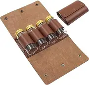 YHomU Camping Spice Kit, Outdoor PU Leather Spice Organizer Pouch - Multi-Compartment Seasoning Storage Bag with 4 Spice Bottles, Portable for BBQ, Hiking, and Picnics
