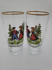 Barware Beer Glass Pair Bockling German Made Holds 10 Oz. Gold Rim