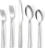 20-Piece Hammered Silverware Set, Food-Grade Stainless Steel Flatware Silver