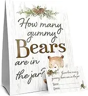 Guess How Many Gummy Bears Woodland Baby Shower Game - Standing Sign and 30 Cards