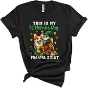 [Generic] This is My St. Patrick's Day Pajama Shirt, Lovely Gnome Riding Corgi, Gnomies Shamrocks Unisex T-Shirt