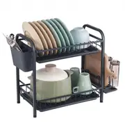 VEVOR Dish Drying Rack, 2 Tier Large Capacity Dish Drainers, Rustproof Carbon Steel Dish Drainer with Drainboard, Storage Space Saver, Cup and Utensil