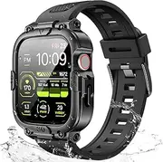 [Dsytom] Waterproof Case with Band Compatible for Apple Watch Band 45mm 44mm 41mm 40mm for Men,Rugged Smartwatch Strap with Built-in Tempered Glass Screen Protector for iWatch Series 9/8/7/6/5/4/SE/SE2