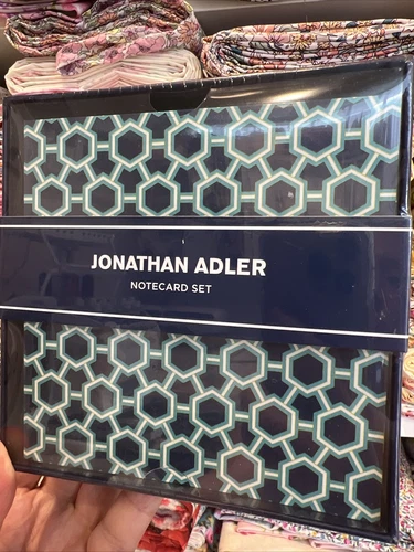JONATHAN ADLER - Assorted Notecard Set of 10 - 2016 Navy Geometric Pattern