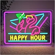 Sign Lamp Happy Hour Neon Sign LED Dimmable Neon Lights Wall Hanging Decor For Bar Beer Beach Party Light Up Sign 27cmx38cm