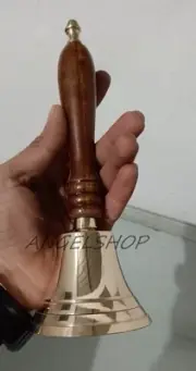 8" Solid Brass Hand Bell School Bell with Wood Handle Call Service Bell