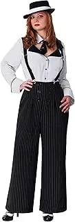 [Fun Costumes] Womens Plus Size Gangster Costume Plus Size Pinstripe Gangster Outfit for Women, Black, 6X
