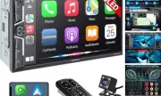 Wireless Double Din Car Stereo with Carplay, Android Auto, QLED Touchscreen,