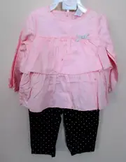 Carters girl 12M Outfit Set 2/pcs long sleeve Dress Pink/Pants Black W/Bow NWT