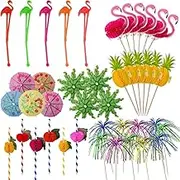 70PCS Pieces Cocktail Party Decoration, Foil Fireworks Stick, Flamingo Cocktail Blender, Flamingo Pineapple Colorful Palm Tree Umbrella Paper Cocktail Party Decoration, Beach, Wedding, Music Festival
