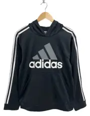 Adidas Boy's Long Sleeve Gray Three Striped Hooded Pullover Sweatshirt Size L
