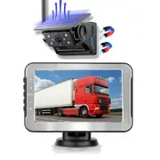Solar Car Backup Camera Maggnitec 5 Inch LCD 2CH DVR Recorder Dual Power Supply 140 Wide Angle Recording Solar Rear View Automotive Night Vision RV Truck
