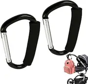 2 Pcs Pram Clips Extra Large D-Type Soft Sponge Wrap Handle Pram Hooks Aluminum Mountaineering Buckle Pram Hooks for Bags for Hanging Purses Diaper Bag Shopping Bags