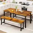 AWQM Dining Room Table Set, Kitchen Table Set with 2 Benches, Ideal for Home