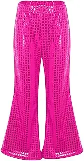 [Oyolan] Kids Girls Sparkly Sequins Performance Costume High Waisted Wide Leg Flared Pants for Hiphop Jazz Dance