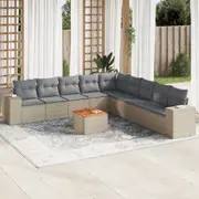 vidaXL 10 Piece Garden Sofa Set with Cushions Beige Poly Rattan
