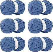 Country Blue Chunky Chenille Yarn, 6 PCS Chunky Chenille Yarn for Hand Knitting, Bulky Thick Chunky Plush Yarn for DIY, Extra Bulky Chunky Yarn for Hand Knitting Blankets (30 Yards, 8.8 Ounces Each)