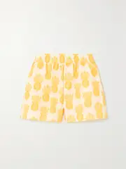 [La DoubleJ] La DoubleJ - Printed Cotton-poplin Shorts - Yellow - large large Yellow