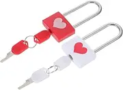 Tofficu 2Pcs Padlock Rustproof Heart Shaped Security Lock Compact Durable for Suitcases Cabinets Travel White Red Combination with Keys