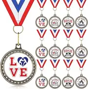 Tondiamo 12 Pcs Wrestling Sports Medal Wrestling Medals Award Medals Wrestling Trophy with Neck Ribbon for School Teams Winner Championship Match Contact Sports Competition, 4 Styles