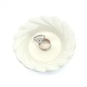 BIHOIB Ceramic Flower Ring Dish, Cream White, Decorative Jewelry Holder Trinket Tray for Vanity