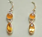 Citrine & Peach Chalcedony Earrings - Sterling Silver j910b