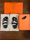 NEW HERMES Chypre black Calfskin Leather Sandals size 39 Slip-On Flats shoes