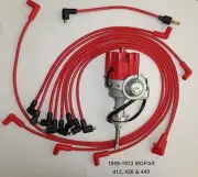 MOPAR 440 1959-1972 RED Small Female Cap HEI Distributor & Spark Plug Wires USA