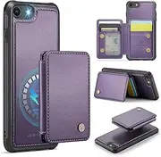 ELEPIK for iPhone 7 Plus/8 Plus Case, Removable Magnetic Wallet Case with Card Holder, Kickstand, [Compatible with MagSafe] [RFID Blocking] Durable PU Leather Phone Case with Wireless Charging, Purple