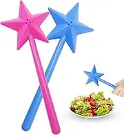 2Pcs Salt and Pepper Shakers Set Cute Stars Stick Spice Dispenser with 3 Holes Magic Fairy Wand Condiment Set for Kitchen BBQ Restaurant Dining Table Decoration Christmas Party Gifts (Red, Blue)