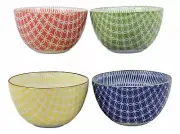Made In Japan Assorted Colorful Porcelain Bowls Set of 4 Rice Salad Miso Soup