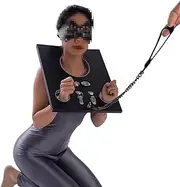 SAHOOSAFETY Bondage set with handcuffs and chain collar and pillory SM sex toy BDSM made of wood for hands and neck sex toy for men and women