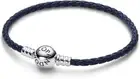 Pandora Moments Round Clasp Blue Braided Leather Bracelet