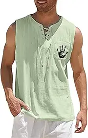 [Generic] Mens Tops Blouses Tops Casual Sports Sleeveless Top Cotton Vest Painting Fitness Muscle Tank Top Men's Plain T Shirts