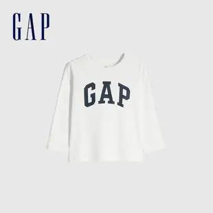 Gap 男幼童裝 Logo圓領長袖T恤-白色(663827)