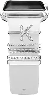 5 Pieces Watch Band Charm for Apple Watch Ultra ultra2 9/8/7/SE/6/5/4/3/2/1, Galaxy Watch 6/5/4/4 Classic/Active Strap Initial Letter Metal Loop, Bling Diamond Women DIY Bracelet Smartwatch Wristband Accessory