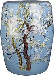 Ceramic Drum Table Decorative Garden stools, Decorative Ceramic Garden Stool, Glazed Hand-Painted Flower and Bird Shoe Changing Stool Drum Stool, Suitable for Outdoor Garden,(Light Blue)