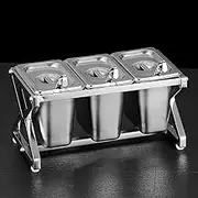 TT-YED 304 Stainless Steel Pizza Topping Station, Expandable Spice Rack, Large Capacity Spice Storage Rack, Condiment Dispenser Set with Removable Lid And Spoon,Plane a