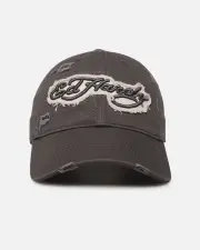 [ED HARDY] Ed Hardy Distressed Strapback Cap Washed Black - Size ONE ONE Washed Black