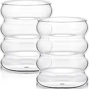 Cunhill 2 Pcs Glass Cup Cocktail Glass Creative Martini Glass Cup Glass Drink Cup Glass Goblet Clear Drink Cup for Juice Beer Wine Champagne Cocktail Home Kitchen Bar Party (Wave)