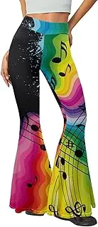 [Forchrinse] Music Piano Flared Pants for Women Wide Leg Pants Stretchy Yoga Leggings Bootcut Causal Pazallo Pants,XS-2XL