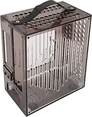 Miniature ITX PC Case Portable Clear Acrylic DIY Desktop Computer Case for DIY Gamers 360 Degree Hollow Airflow for Home Gaming (Black)