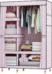 Pink Wardrobe, Simple Fabric Canvas Cupboard Large Bedroom Storage Organizer Multifunction Clothing Organizer Shelves with Side Pockets(Size:170 * 100CM) (Pink 170 * 100CM)
