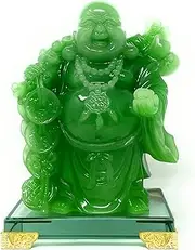HOULU 8 inch Laughing Buddha Statue for Home Decor, Green Lucky Happy Buddha Figurine, Indoor Buddha Decoration for Good Luck