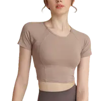 在飛比找蝦皮商城優惠-新款瑜伽服 罩衫 運動緊身衣 短袖t恤 女緊身短版短袖 裸感