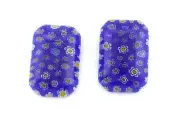 TWO 26MM x 18MM EMERALD BLUE WHITE YELLOW FLOWER MILLEFIORI GLASS CABOCHON MC6